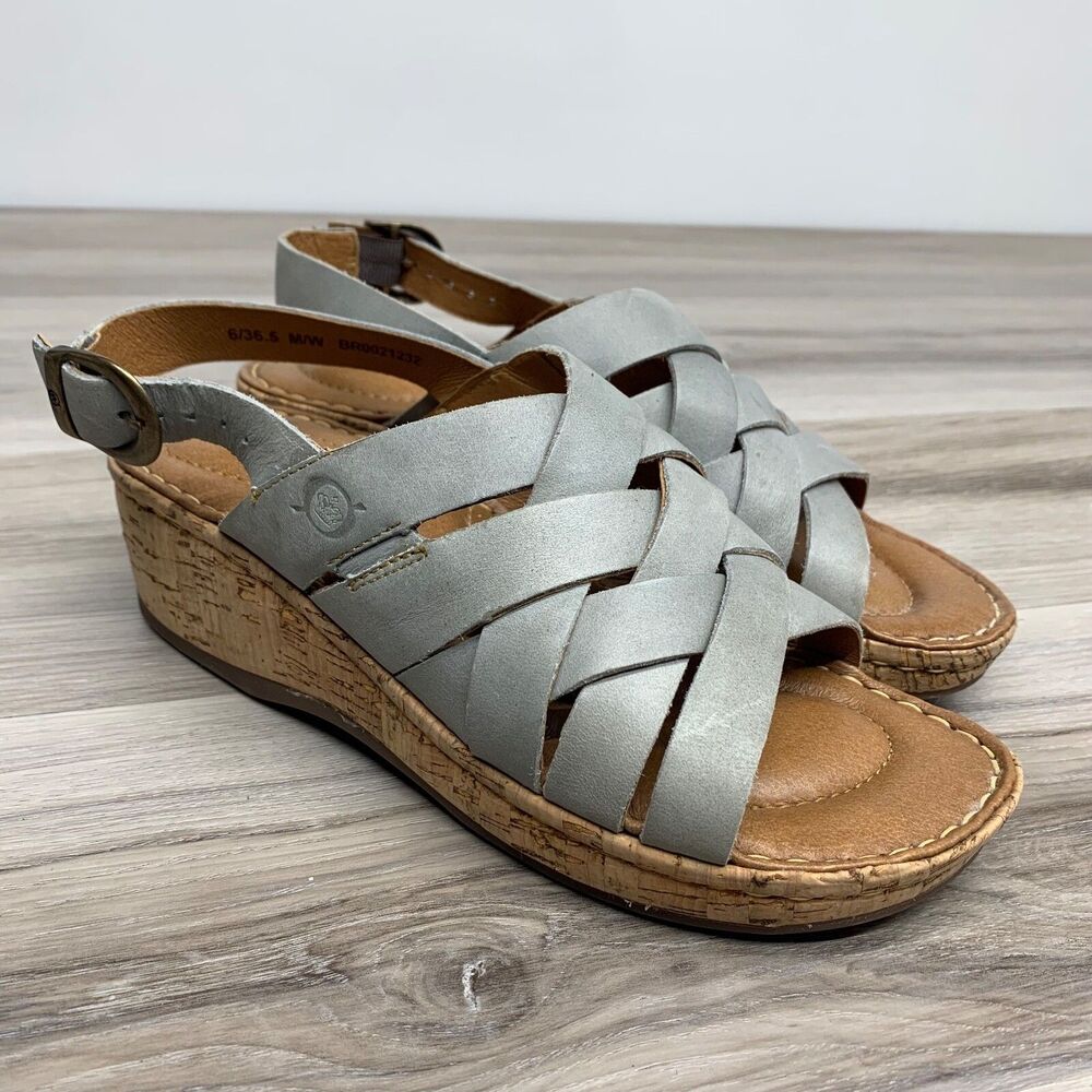 BORN LAILA Women’s Sandals Putty Cross Strap Slingback Wedge Comfort Size 6 36.5